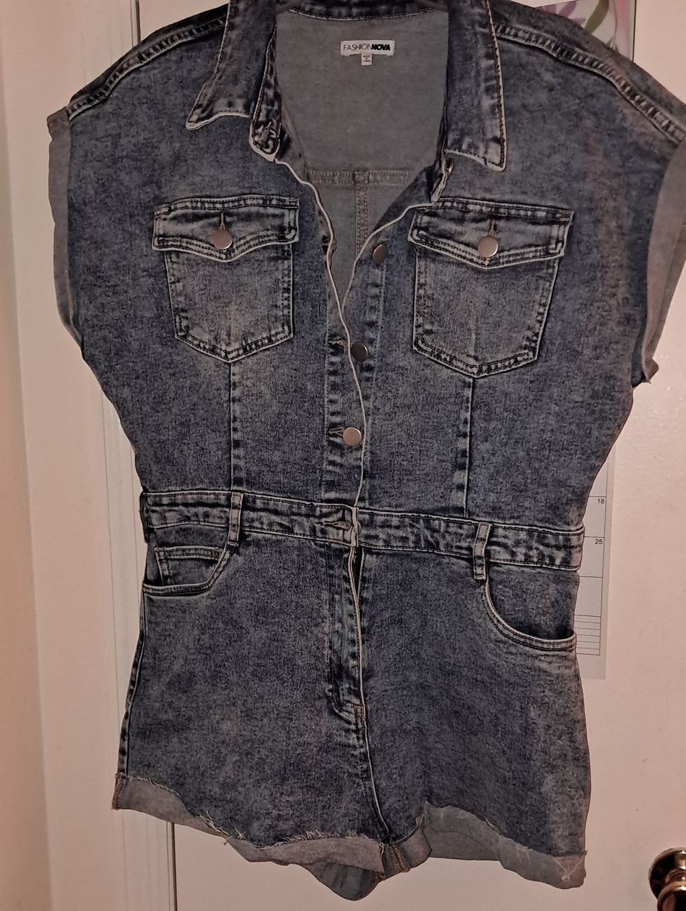 Fashion Nova Blue Acid Wash Denim Romper